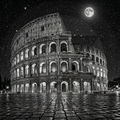 Colosseum under a night sky with a full moon