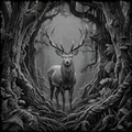 Stag in a forest with intricate detailing