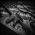 Rifles with scope and ammunition on an American flag background