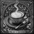Decorative image of a steaming coffee cup with intricate designs and 'The Art of Brewing' text.
