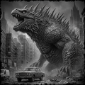 Monster-like creature in a cityscape with tall buildings and cars.