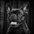 Black and white photo of a dog with a dark background