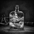 Model ship in a bottle with nautical theme