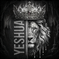 Lion's head with a crown and 'Yeshua' text on a dark background