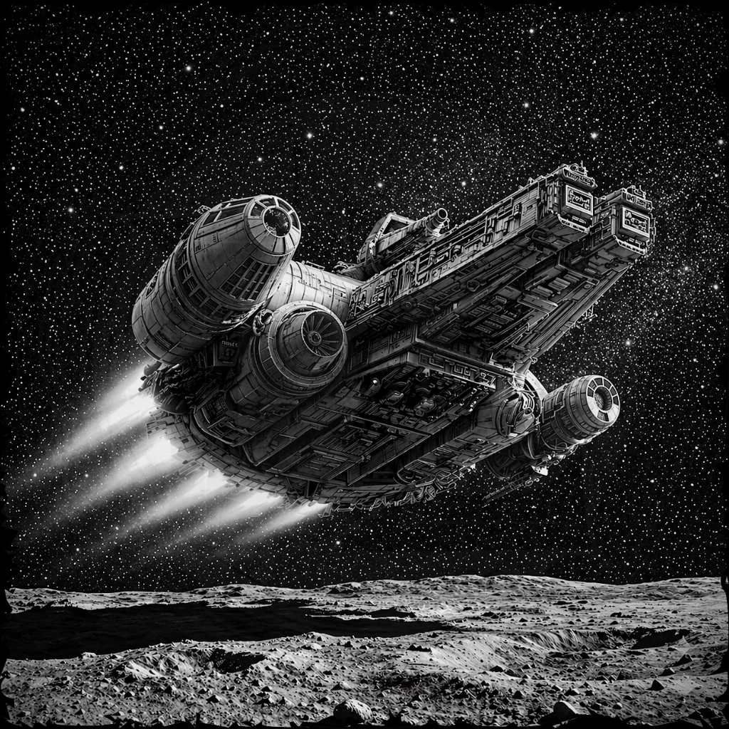 Space ship on a starry background