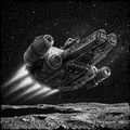 Space ship on a starry background
