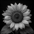 Black and white sunflower on a black background