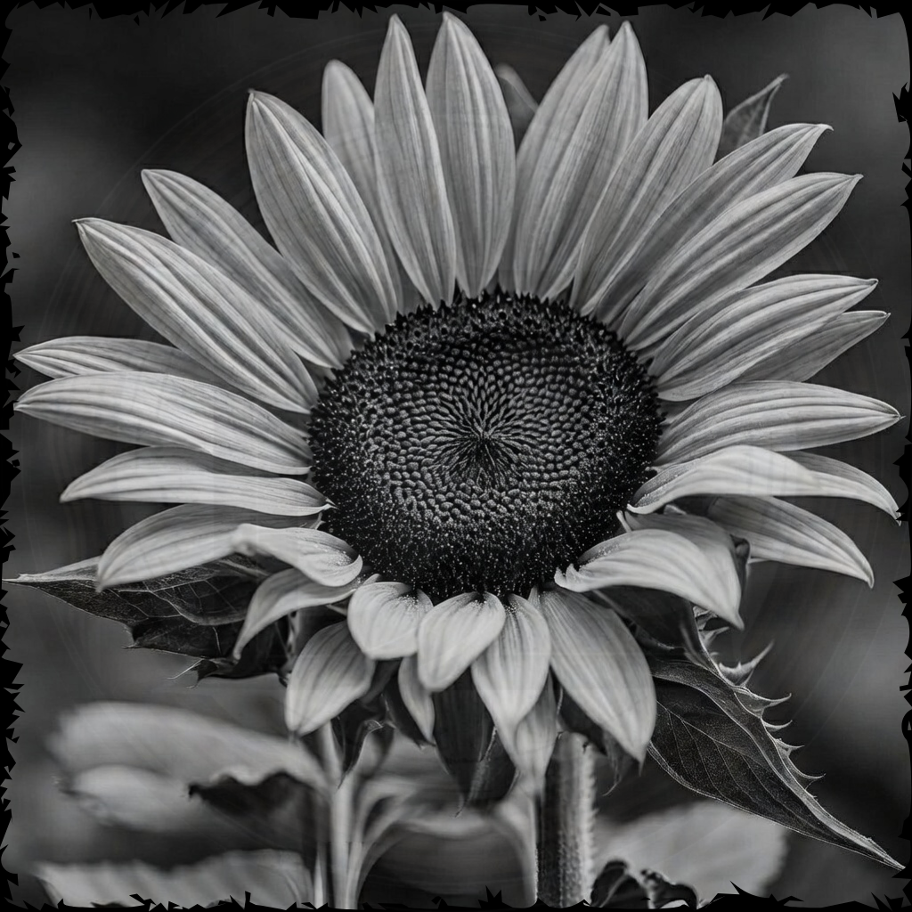 Black and white sunflower with a blurred background