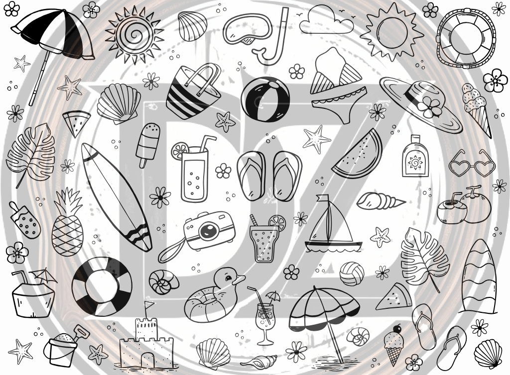 Design with black and white summer-themed icons