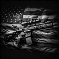 Rifles with scope on an American flag background