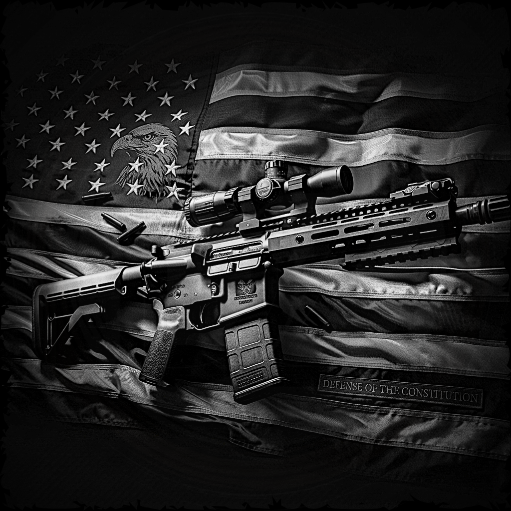 Rifles with scope on an American flag background