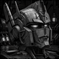 Close-up of a robot's head with intricate details in a dark setting