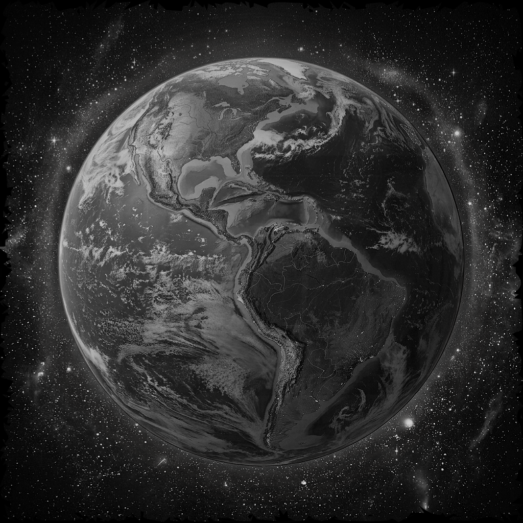 Black and white image of Earth from space