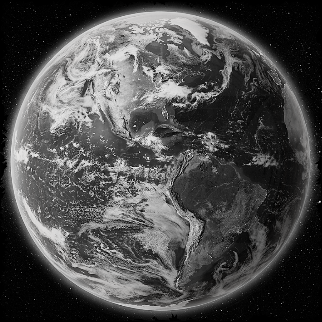 Black and white image of Earth from space