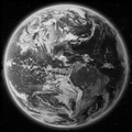 Black and white image of Earth from space