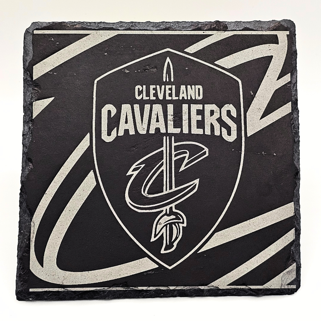 Slate coaster with Cleveland Cavaliers logo on a white background