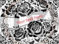 Decorative design with black roses and space for text on a white background
