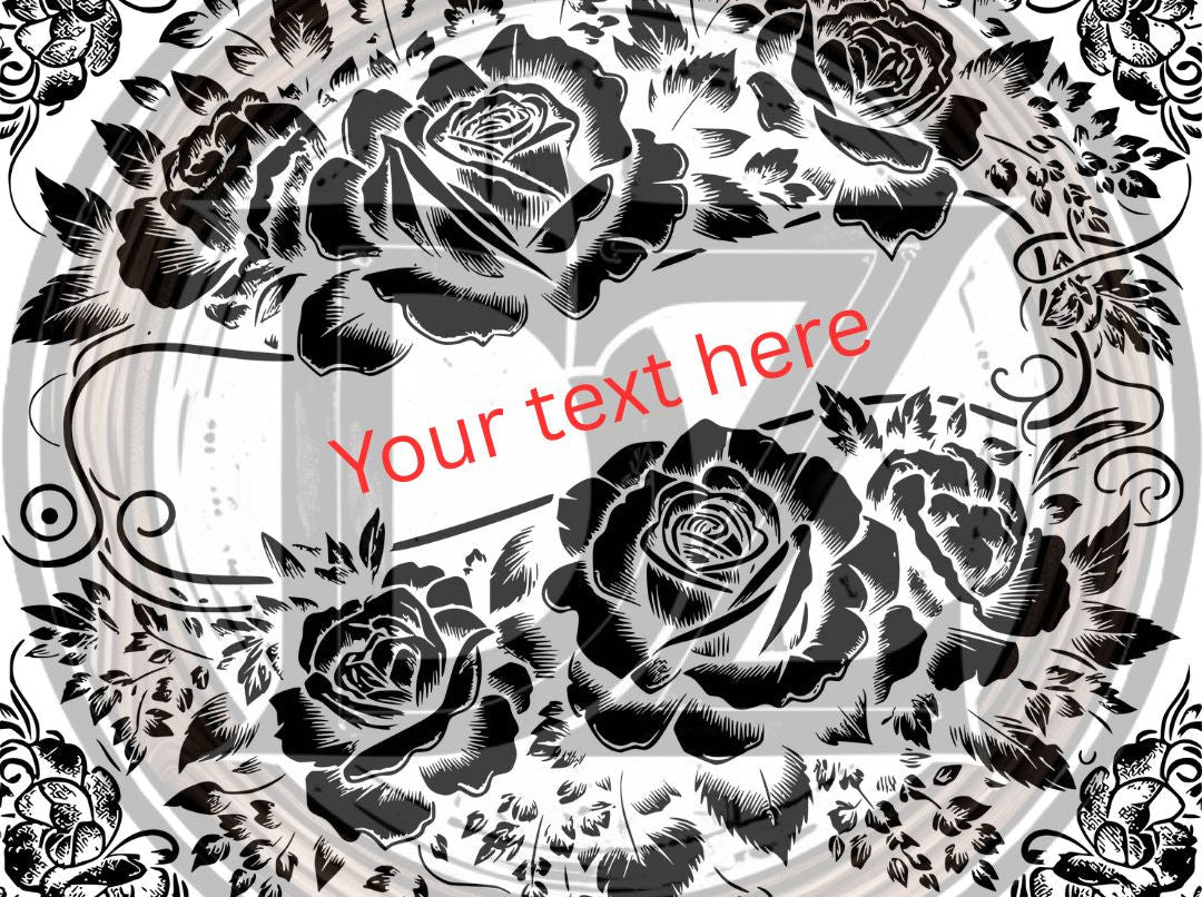 Decorative design with black roses and space for text on a white background