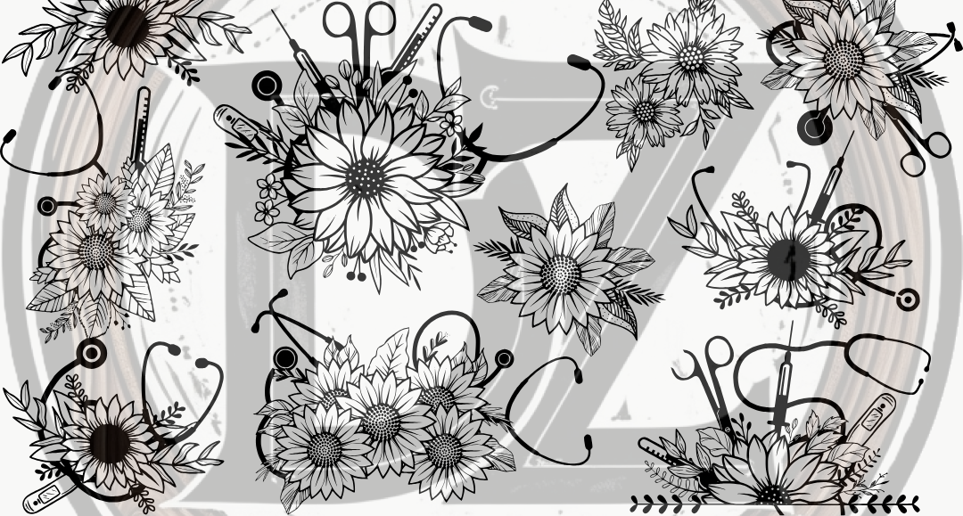 Decorative monogram with flowers and swirls
